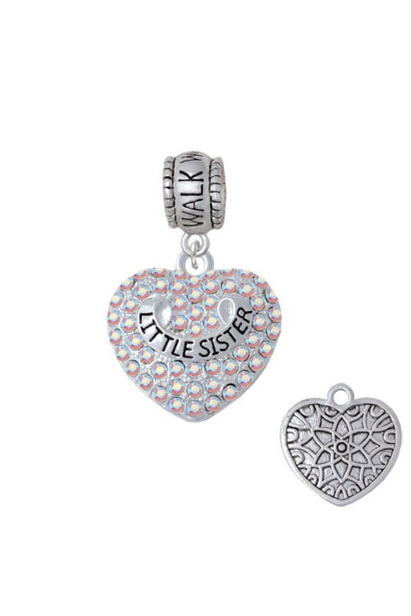Little Sister on AB Crystal Heart - Walk With Jesus Charm Bead