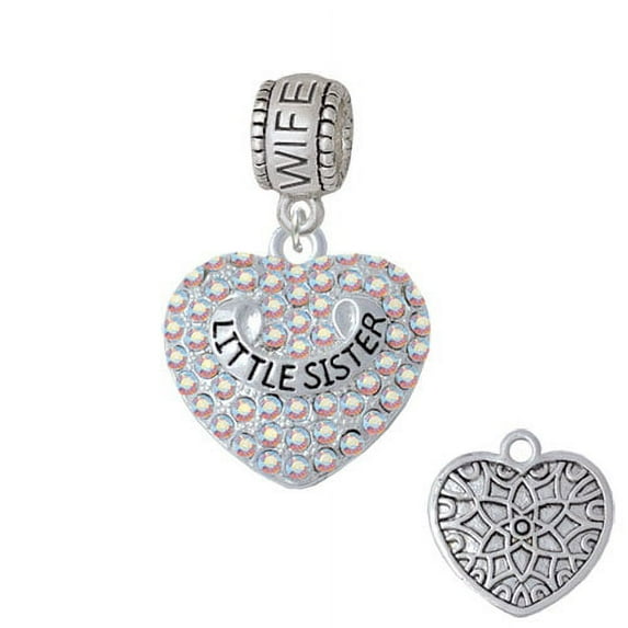 Little Sister on AB Crystal Heart - Wife Charm Bead