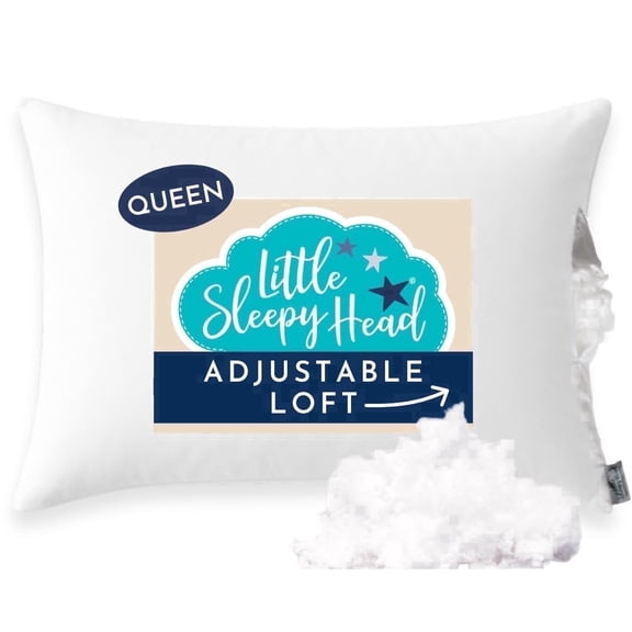 Little Sleepy Head – Adjustable Fill Down Alternative Queen Pillows for Sleeping, Hotel Quality, Breathable & Hypoallergenic Bed Pillows Queen Size 1 Pack, 20x30