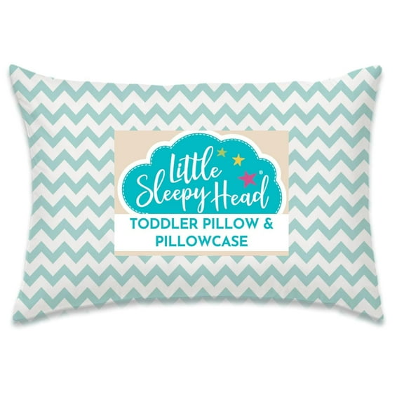 Little Sleepy Head Toddler Pillow with Pillowcase (Chevron Teal) Best Pillow for Kids! 13x18"