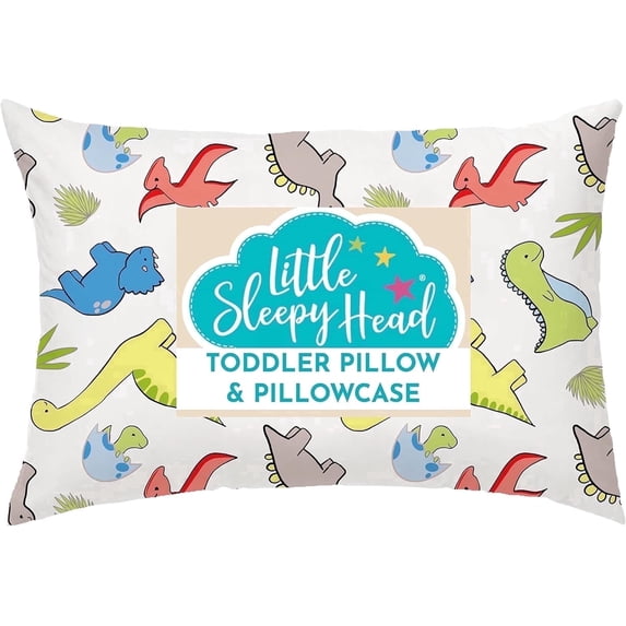 Little Sleepy Head Toddler Pillow with Toddler Pillowcase (Dinosaurs) Best Pillow for Kids! 13x18"