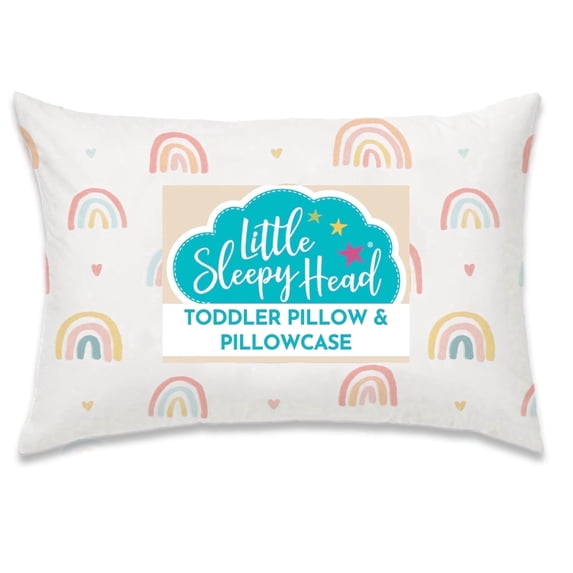 Little Sleepy Head Toddler Pillow with Pillowcase (Rainbows) Best Pillow for Kids! 13x18"