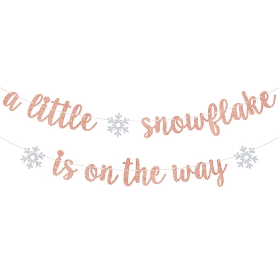 A Little Snowflake is on the Way Banner, Sweet Little Snowflake, Welcome Sweet Baby, Winter Theme Boys Girls Baby Shower Party Decorations Rose Gold Glitter