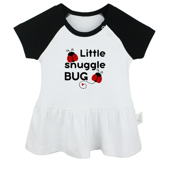 Little Snuggle Bug Funny Dresses For Baby, Newborn Babies Skirts, Infant Princess Dress, 0-24M Kids Graphic Clothes (Black Raglan Dresses, 12-18 Months)