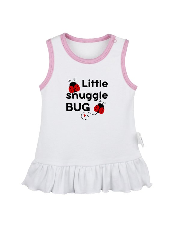 Little Snuggle Bug Funny Dresses For Baby, Newborn Babies Skirts, Infant Princess Dress, 0-24M Kids Graphic Clothes (White Sleeveless Dresses, 12-18 Months)