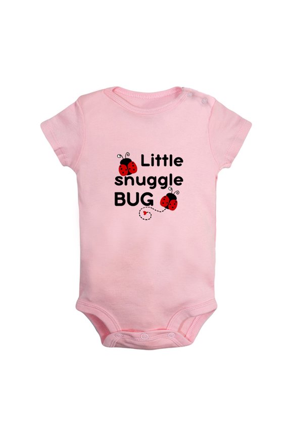 Little Snuggle Bug Funny Rompers For Babies, Newborn Baby Unisex Bodysuits, Infant Jumpsuits, Toddler 0-12 Months Kids One-Piece Oufits (Pink, 6-12 Months)