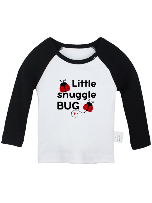 Little Snuggle Bug Funny T shirt For Baby, Newborn Babies T-shirts, Infant Tops, 0-24M Kids Graphic Tees Clothing (Long Black Raglan T-shirt, 0-6 Months)