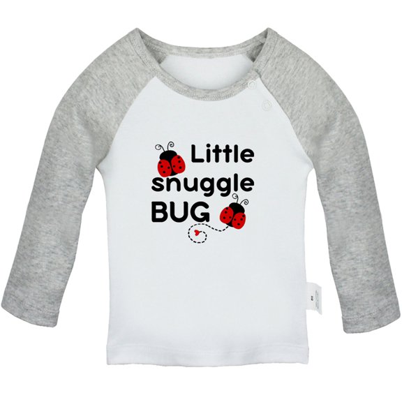 Little Snuggle Bug Funny T shirt For Baby, Newborn Babies T-shirts, Infant Tops, 0-24M Kids Graphic Tees Clothing (Long Gray Raglan T-shirt, 12-18 Months)
