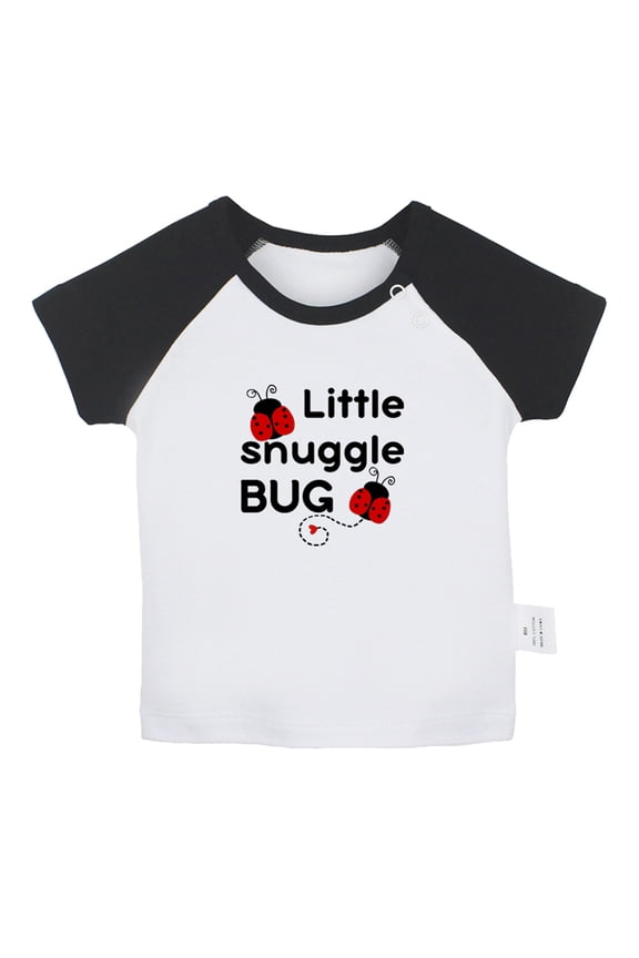 Little Snuggle Bug Funny T shirt For Baby, Newborn Babies T-shirts, Infant Tops, 0-24M Kids Graphic Tees Clothing (Short Black Raglan T-shirt, 18-24 Months)