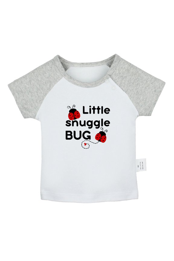 Little Snuggle Bug Funny T shirt For Baby, Newborn Babies T-shirts, Infant Tops, 0-24M Kids Graphic Tees Clothing (Short Gray Raglan T-shirt, 0-6 Months)