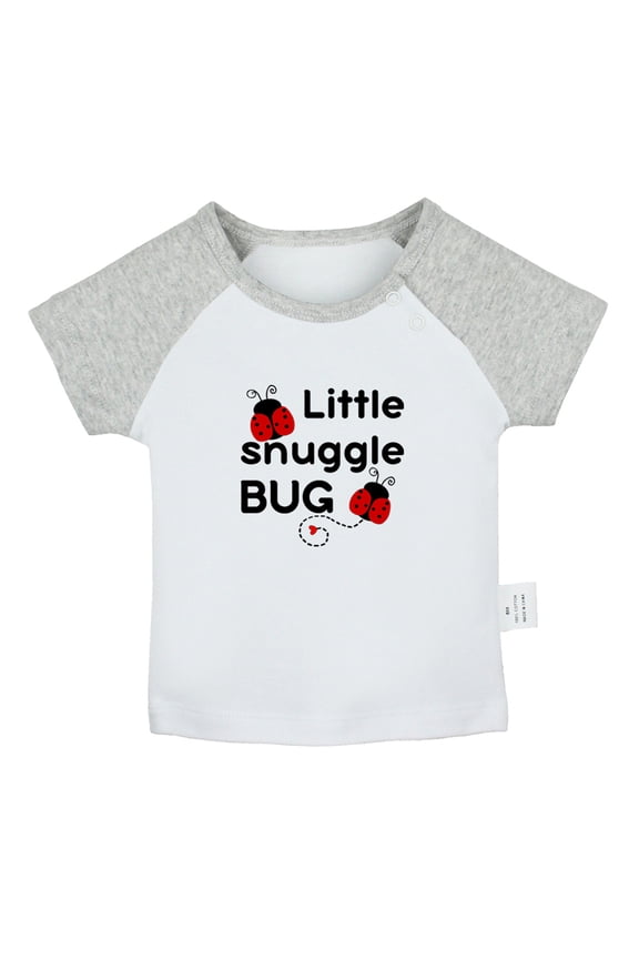 Little Snuggle Bug Funny T shirt For Baby, Newborn Babies T-shirts, Infant Tops, 0-24M Kids Graphic Tees Clothing (Short Gray Raglan T-shirt, 6-12 Months)