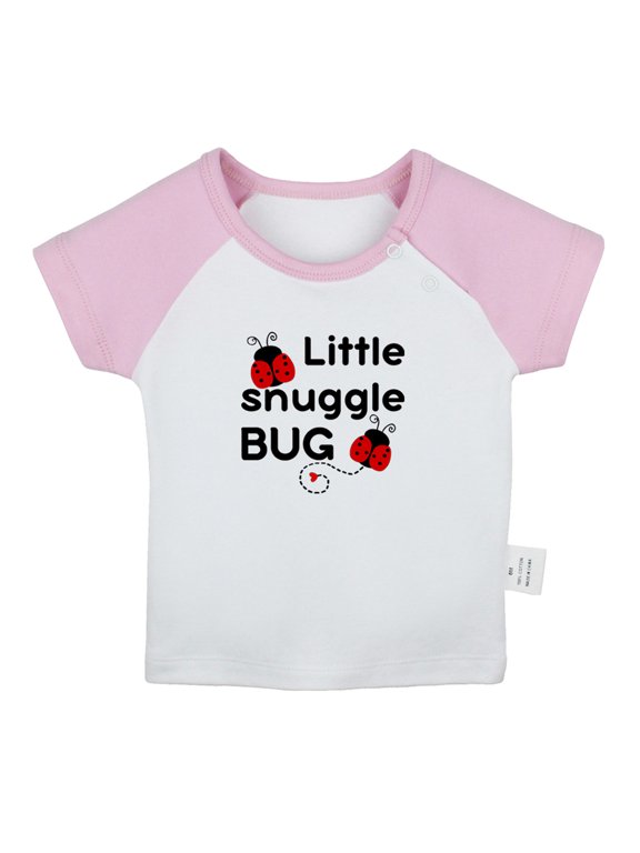 Little Snuggle Bug Funny T shirt For Baby, Newborn Babies T-shirts, Infant Tops, 0-24M Kids Graphic Tees Clothing (Short Pink Raglan T-shirt, 12-18 Months)