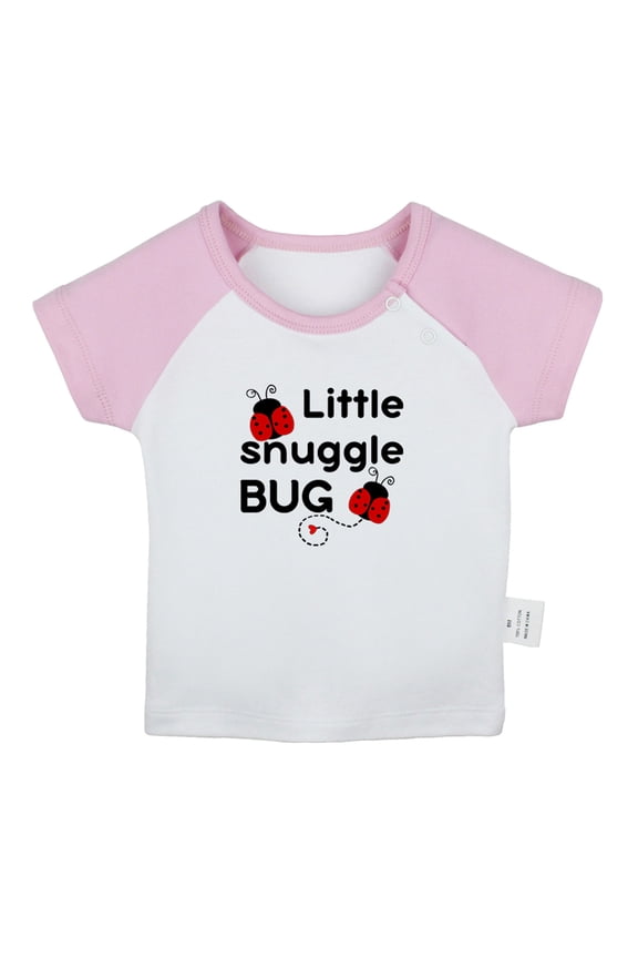 Little Snuggle Bug Funny T shirt For Baby, Newborn Babies T-shirts, Infant Tops, 0-24M Kids Graphic Tees Clothing (Short Pink Raglan T-shirt, 6-12 Months)