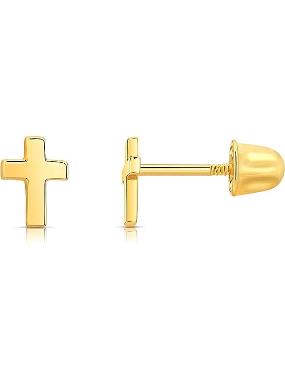 Little Solid Gold 14k Cross Stud Earrings