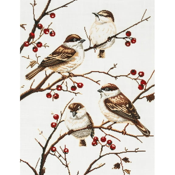 Little Sparrow Birds on Branch DIY 11CT Stamped Cross Stitch Kits for Beginners Easy Needlepoint Embroidery Counted Cross Stitch Art Craft for Wall Decoration 12x16inch(1)