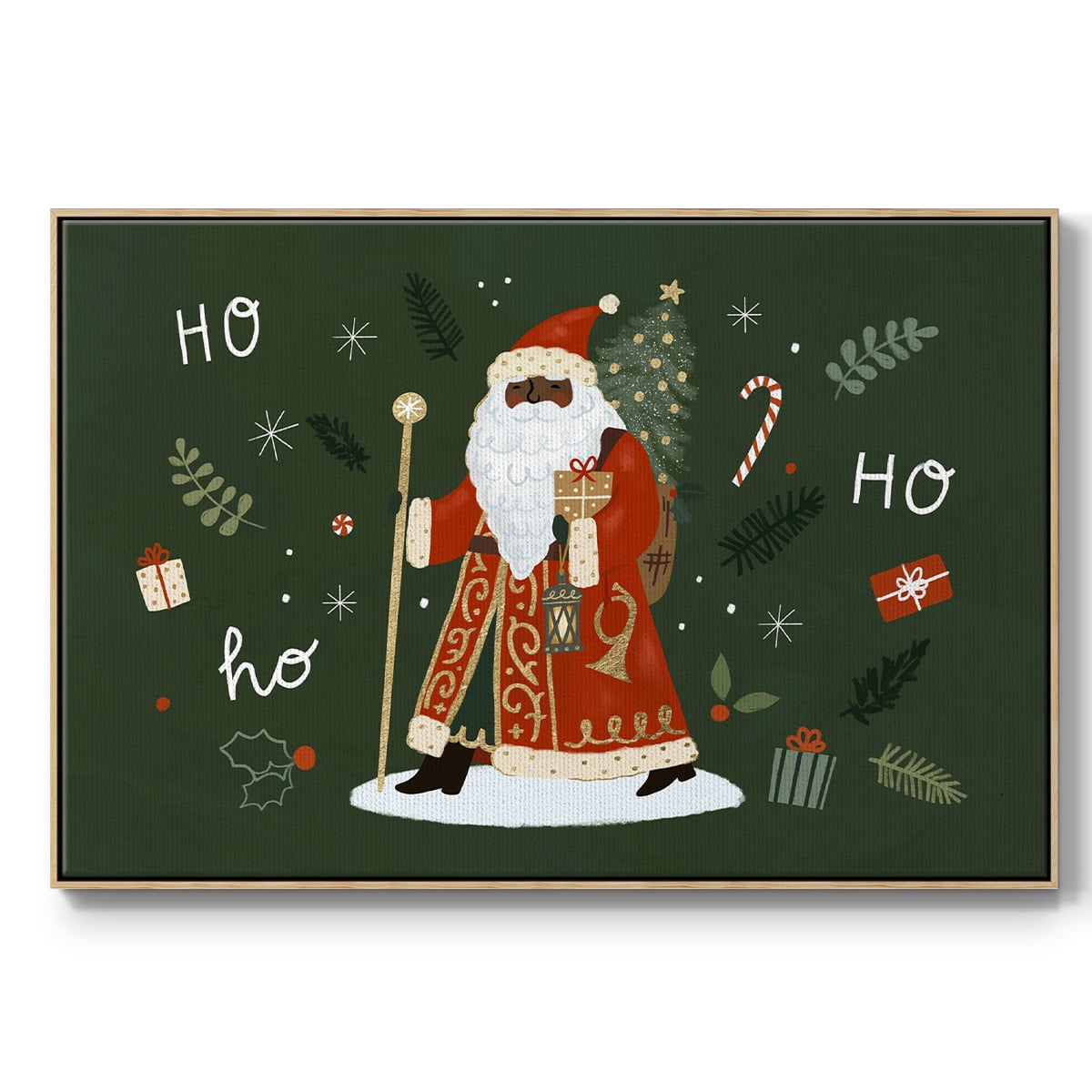 Little St. Nick Collection A - Framed Gallery Wrapped Holiday Canvas - 17 x 25 - Natural Wood Frame