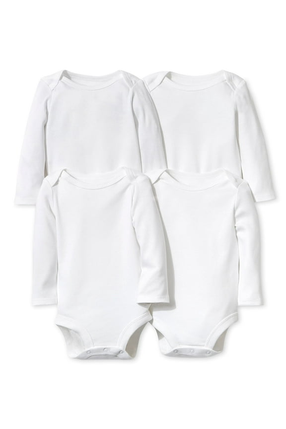Little Star 100% Organic Cotton 4 Pack White Bodysuit Long Sleeve