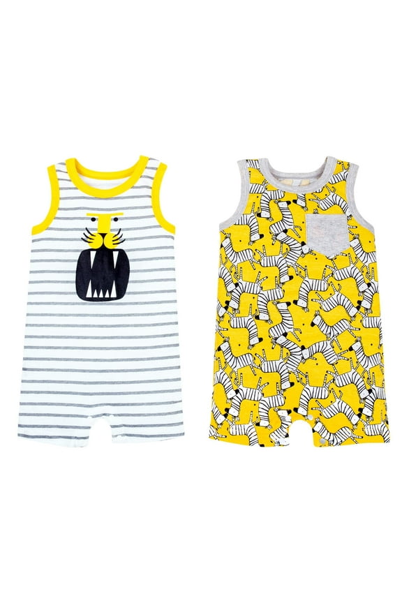 Little Star 100% Organic Cotton 2 Pack Baby Boy Rompers