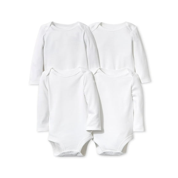 Little Star 100% Organic Cotton 4 Pack White Bodysuit Long Sleeve
