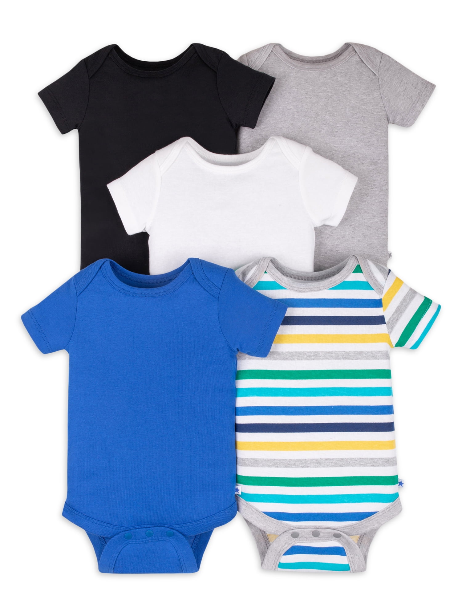 Little Star Baby Boy 5Pk Short Sleeve Bodysuits, Size Newborn-24 Months
