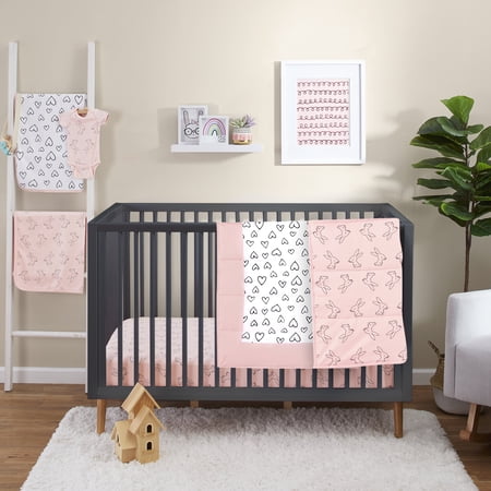 Little Star 100% Organic Cotton 3 Piece Crib Bedding Set - Reversible Comforter and 2 Fitted Sheets