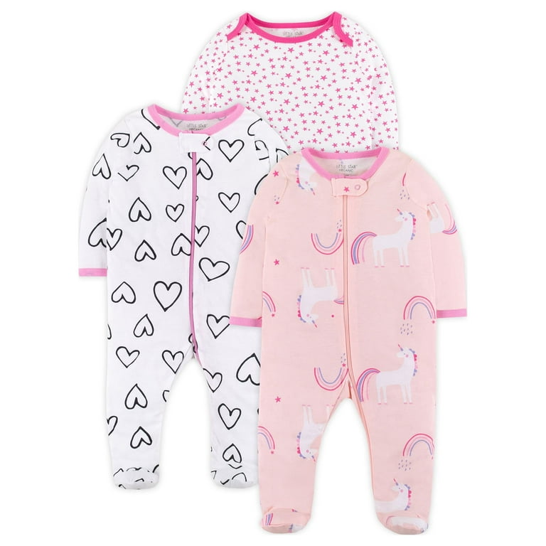 Little Star Baby Girl 3Pk Sleep n Play Size NB 9M