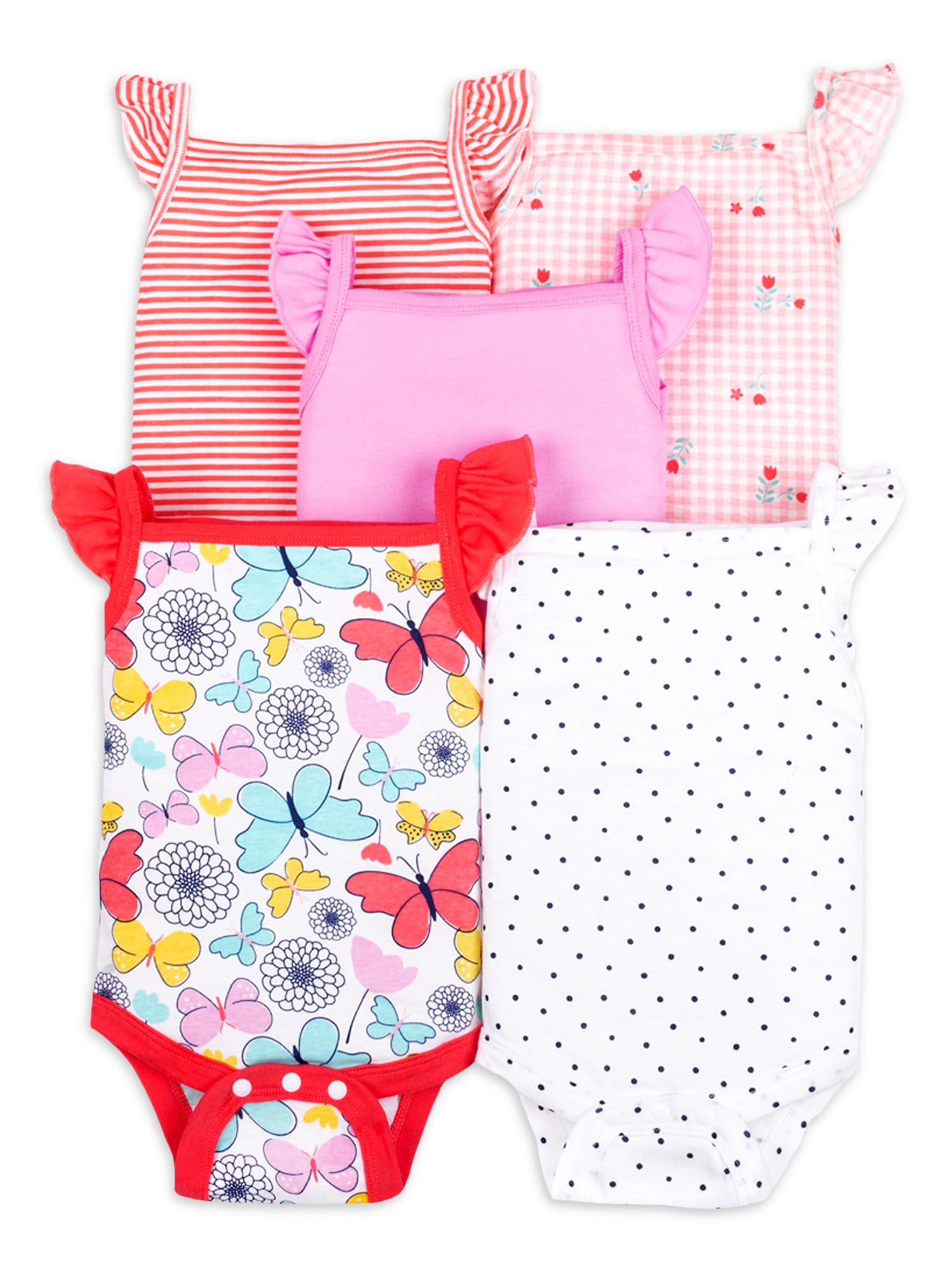 Little Star Baby Girl 5Pk Flutter Sleeve Bodysuits, Size Newborn-24 Months