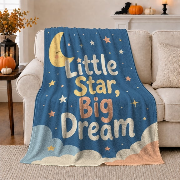 Little Star Big Dream Crescent Moon Night Sky, Mystical Celestial Art Scene, Warm Flannel Blanket for Living Room and Bedroom, Celestial Art Lovers Housewarming Gift, Fantasy Home Decor