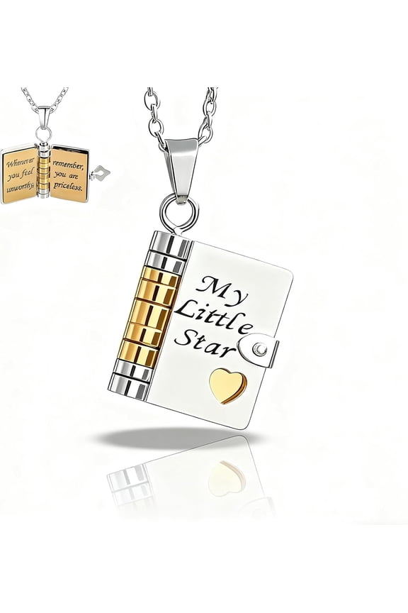 My Little Star Book Necklace, 6 Pages of Messages A Letter for Daughter Necklaces, Personalized Openable Adjustable Pendant,Daughter from Mom and Heart Locket Charm Message Pendant Necklace
