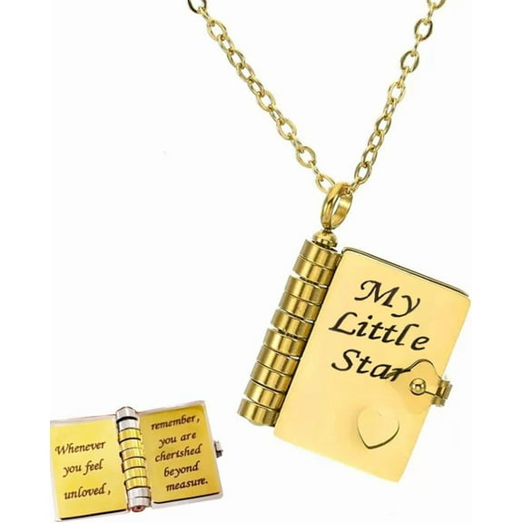 My Little Star Book Necklace, My Incredible Daughter Book Necklace, 18k Gold Plated Openable Necklaces with 6 Pages of Engraved Information, A letter for My Daughter Jewelry of Love