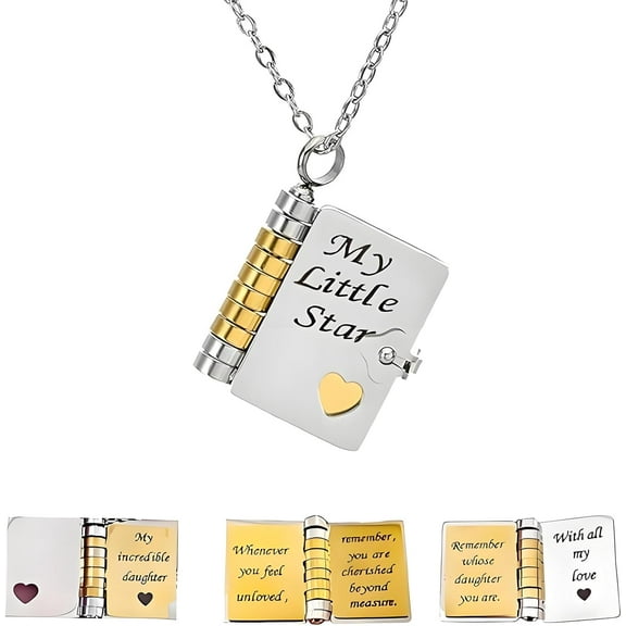 My Little Star Book Necklace, My Incredible Daughter Book Necklace for Daughter, 6 Pages of Engraved Information, Birthday Day Gift Graduation Jewelry of Love