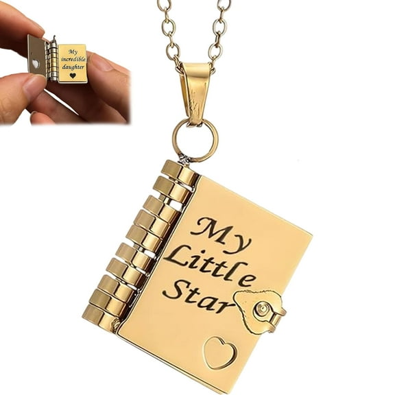 My Little Star Book Necklace - My Incredible Daughter Openable Pendant with 6 Engraved Pages, Adjustable Stainless Steel Jewelry for Birthday/Graduation Gift for Her