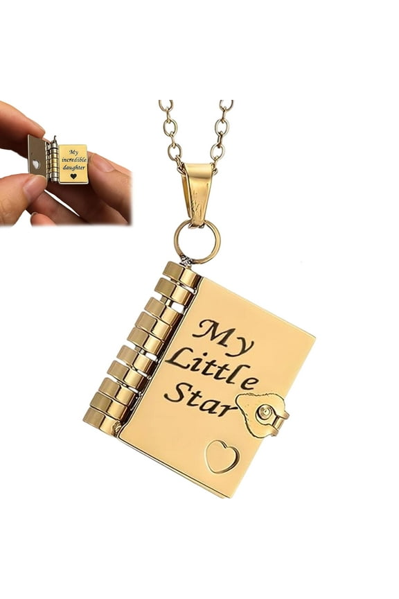 Book Necklace - My Incredible Daughter Openable Pendant with 6 Engraved Pages, Adjustable Stainless Steel Jewelry for Birthday/Graduation Gift for Her