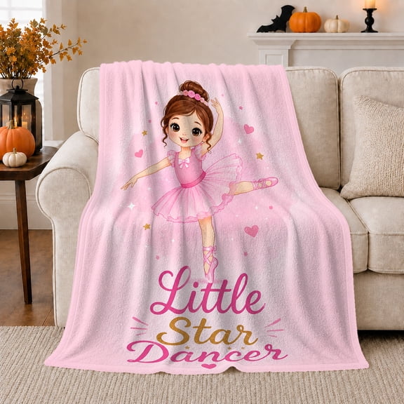 Little Star Dancer Girl Ballerina autumn celebration, Festive autumn celebration Scene, Warm Flannel Blanket for Living Room and Family Room, Art Lovers autumn celebration Gift, Festive Home Decor