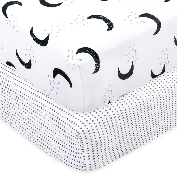 Little Star Organic 100% Pure Organic Cotton Fitted Jersey Crib Sheets, 2 Pk, White-To the Moon and Back