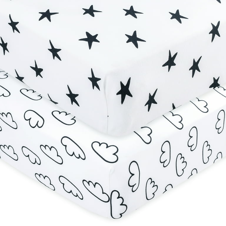 Little Star Organic 100 Pure Organic Cotton Fitted Jersey Knit Crib Sheets 2 Pk Black Star Walmart