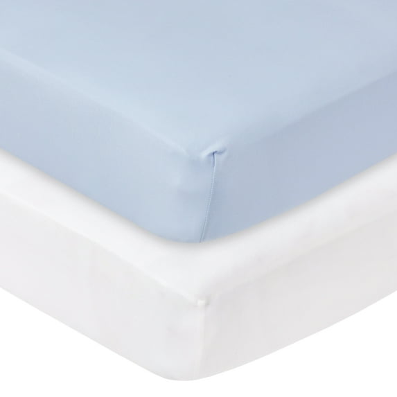 Little Star Organic 100% Pure Organic Cotton Fitted Jersey Knit Crib Sheets, 2 Pk, Blue/White