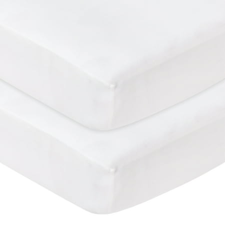 Little Star Organic 100% Pure Organic Cotton Fitted Jersey Knit Crib Sheets, 2 Pk, White/White