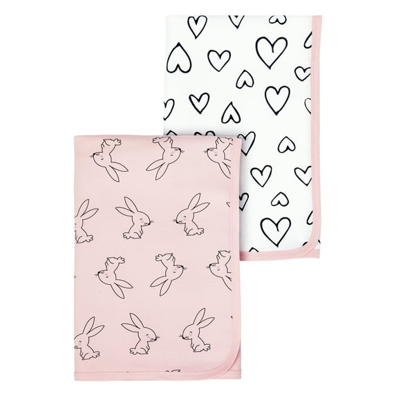 Little Star Organic 100% Pure Organic Cotton Girls Receiving Blanket, 2 Pk, Modern Blush