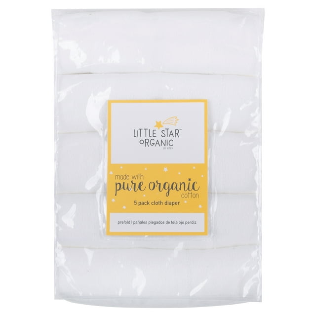 Little Star Organic Pure Cotton Washable Cloth Diapers for Newborns, 5