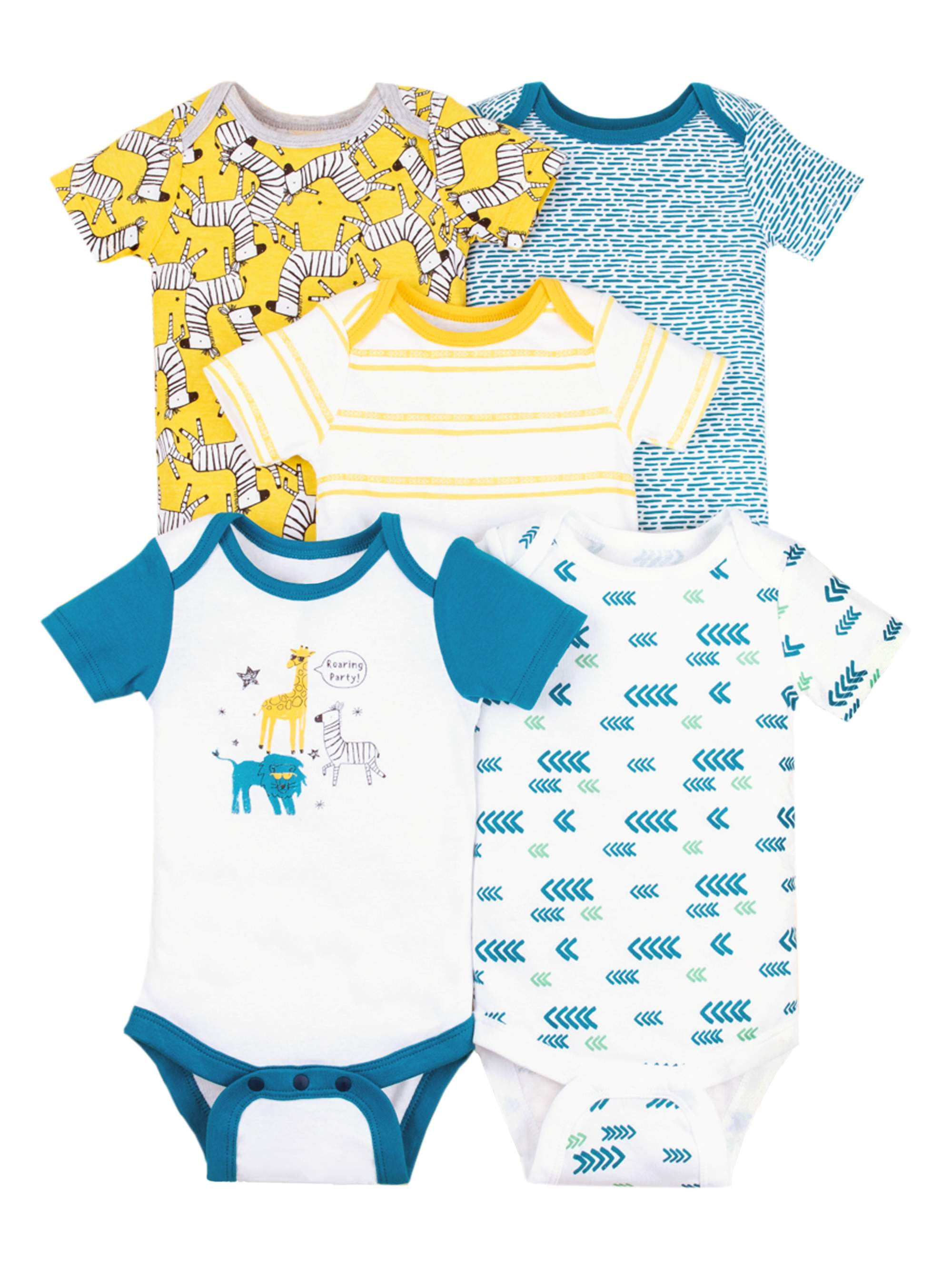Little Star Organic Baby 5Pk Short Sleeve Bodysuits, Size Newborn-24M