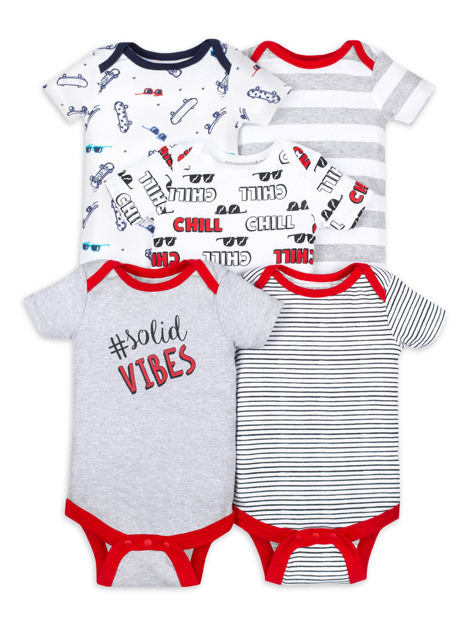 Little Star Organic Baby Boy 100% Organic Cotton Short Sleeve Bodysuits, 5-pack (NB-24M)