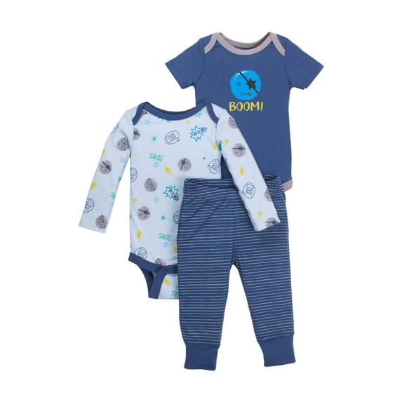 Little Star Organic Baby Boy 2 Bodysuits & Knit Pant, Size Newborn-24M