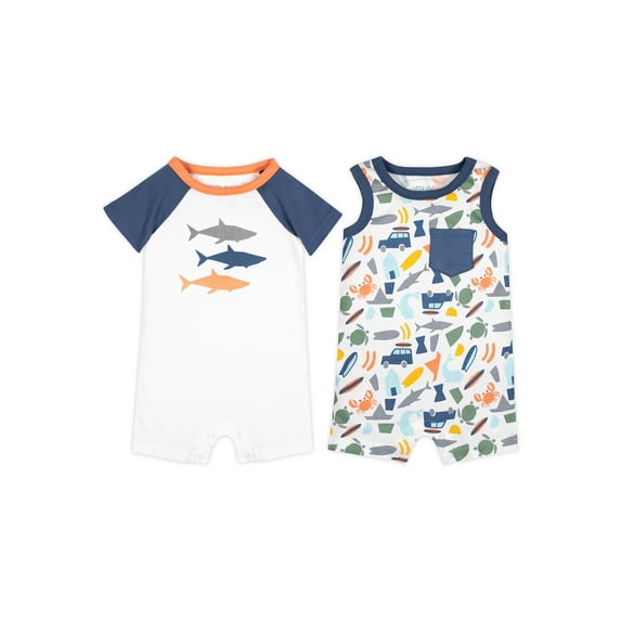Little Star Organic Baby Boy 2 Pk Rompers, Size Newborn - 24 Months