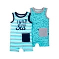 thumbnail image 1 of Little Star Organic Baby Boy 2 Pk Sleeveless Short Leg Romper, Size Newborn - 24 Months, 1 of 5