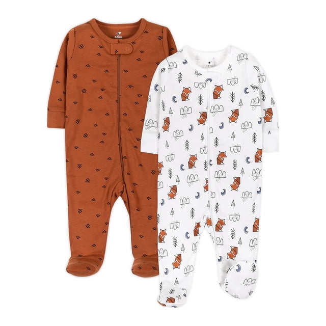 2 Paires De Pyjamas Pieds Fermés Bébé Taille 9 Mois - En Polaire, Motifs Animaux, Unisexe