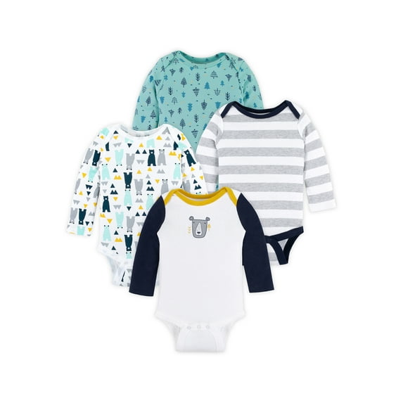 Little Star Organic Baby Boy 4 Pk Long Sleeve Bodysuits, Size Newborn - 24 Months