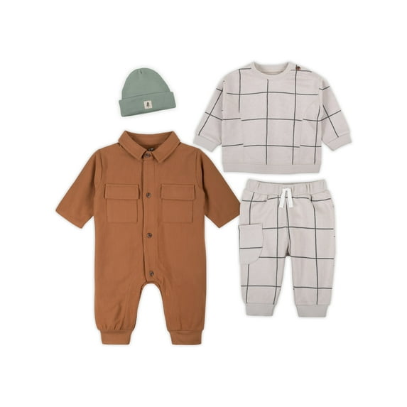Little Star 100% Organic Cotton 4 Piece Baby Boy Outfit Set