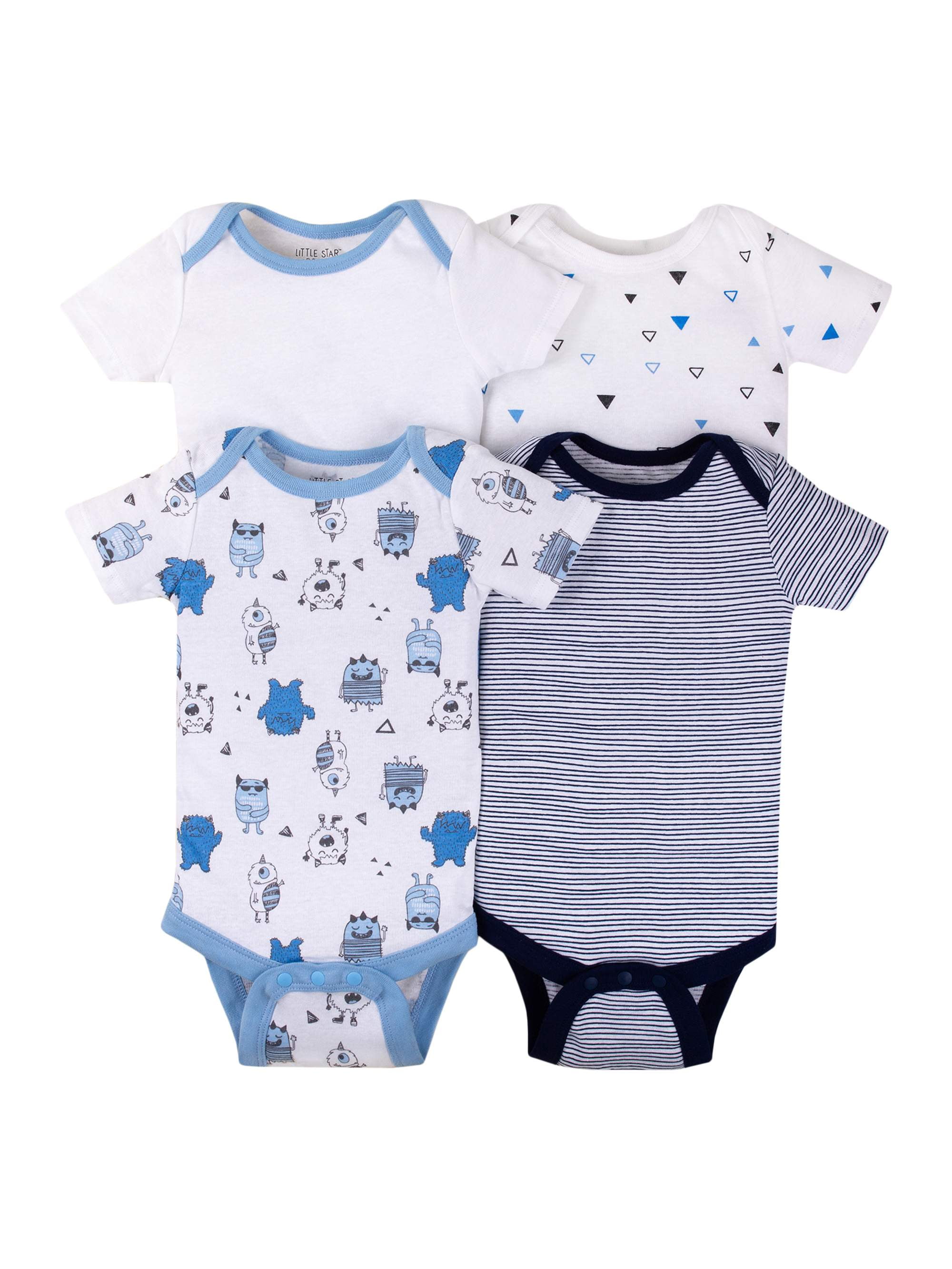 Little Star Organic Baby Boy 4Pk Short Sleeve Bodysuits, Size Preemie-24M 