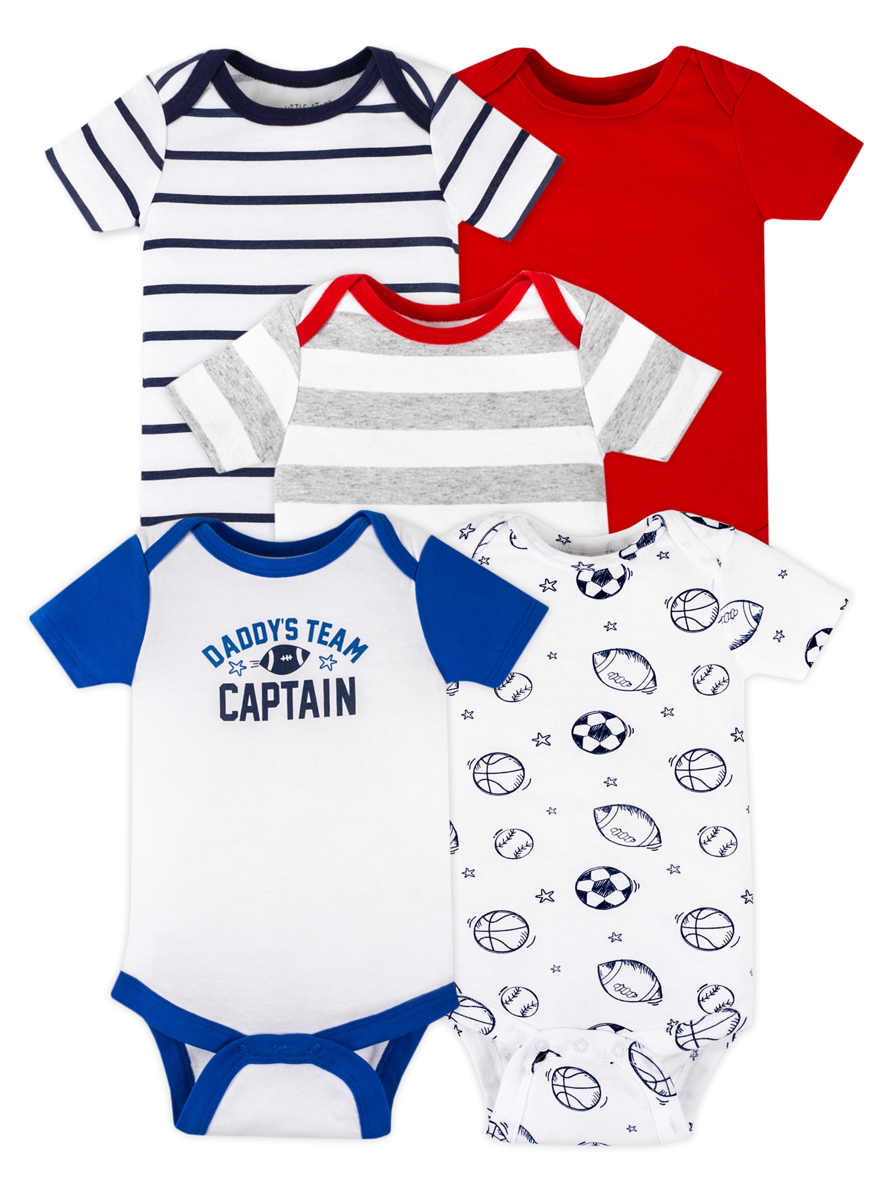 Little Star Organic Baby Boy 5 Pk Short Sleeve Bodysuits, Size Newborn-24 Months
